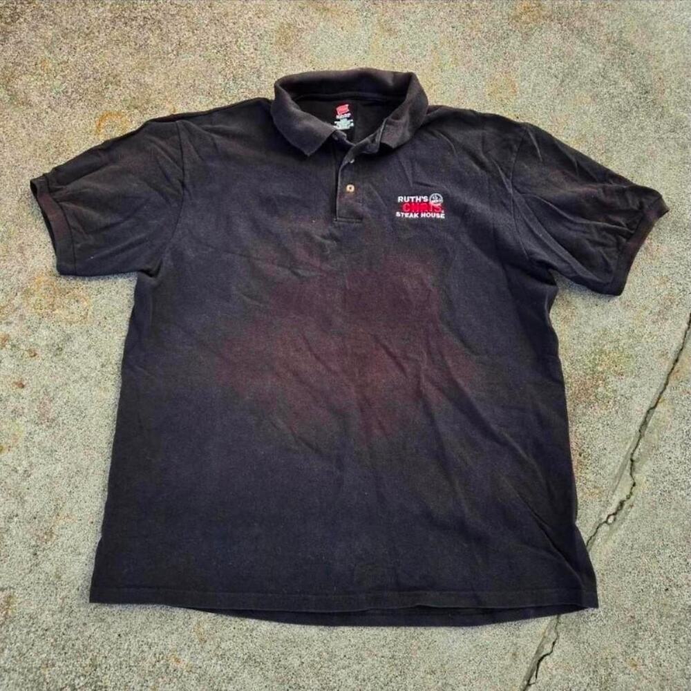 Vtg RUTH'S CHRIS STEAK HOUSE Valet Sunfaded Restaurant Polo Shirt Black L